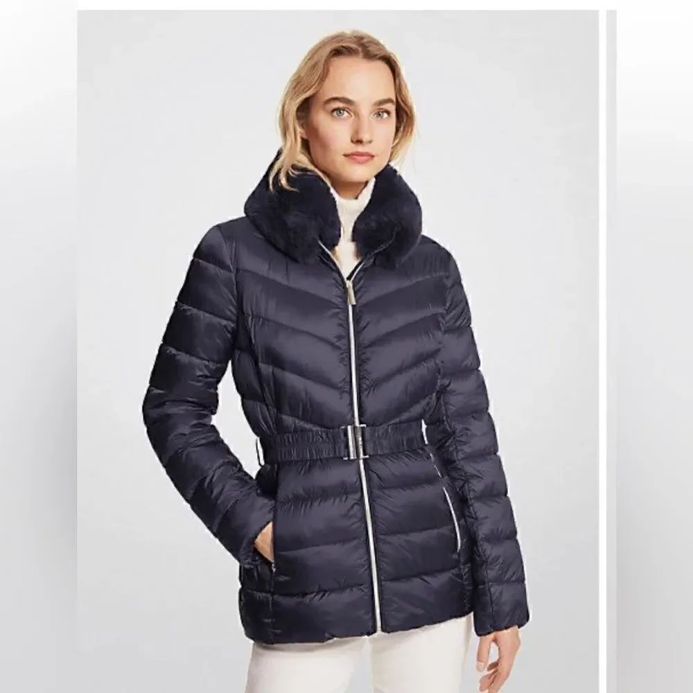 Blue michael kors MK puffer jacket/coat quilted blue shine fur sz XL